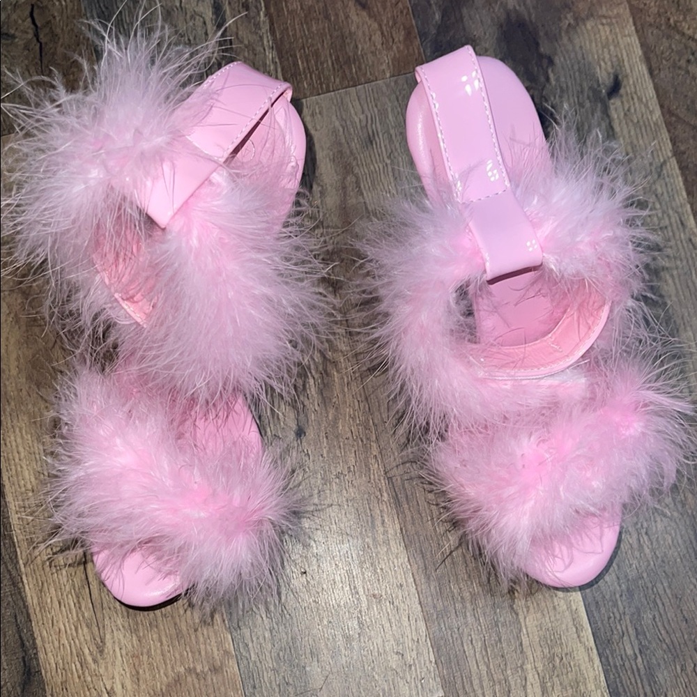 Amazon Pink Feathered Heels